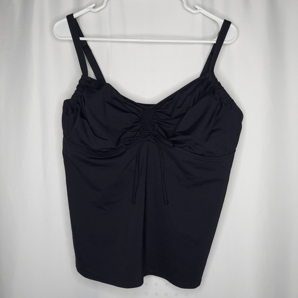 Lands End Tankini Swim Top 18DDD Black Ruched Empire Underwire Bra Adjustable - Picture 1 of 8